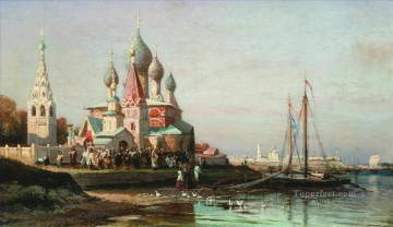 150の主題の芸術作品 Painting - ヤロスラヴリのイースター行列 1863年 アレクセイ・ボゴリュボフ 都市景観 都市のシーン
